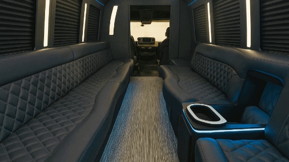 Interior of Charter Bus Company San Leandro's 25 Passenger Party Bus in San Leandro