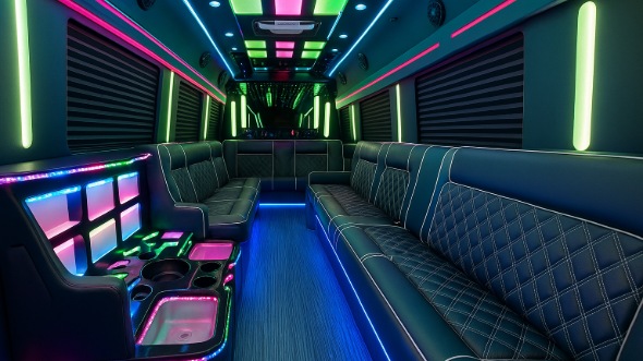 Interior of Charter Bus Company Alameda's 30 Passenger Party Bus in Alameda